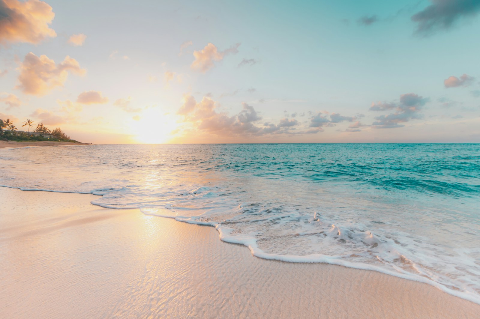 Beach shoreline at sunset
